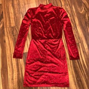 Free People red, velvet mock neck mini dress